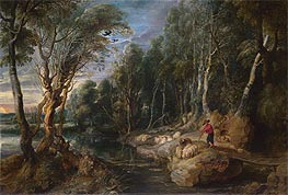 A Shepherd with his Flock in a Woody Landscape, c.1615/22 by Rubens | Canvas Print