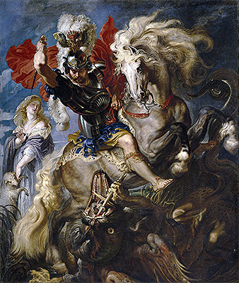 The Combat Between Saint George and the Dragon, c.1606/07 | Rubens | Giclée Leinwand Kunstdruck