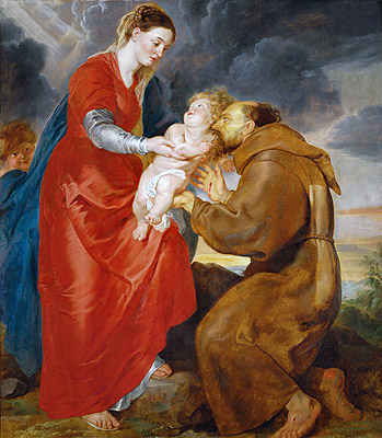 The Virgin Presents the Infant Jesus to Saint Francis, 1618 | Rubens | Giclée Leinwand Kunstdruck