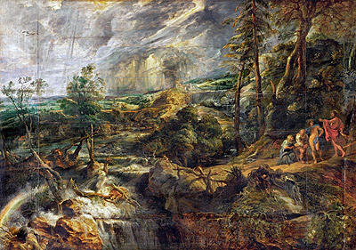 Landscape in a thunderstorm with Philemon and Baucis, Jupiter and Mercury, c.1620/25 | Rubens