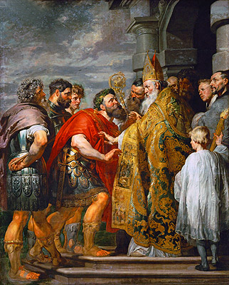 Hl. Ambrosius und Kaiser Theodosius, c.1615/16 | Rubens | Giclée Leinwand Kunstdruck
