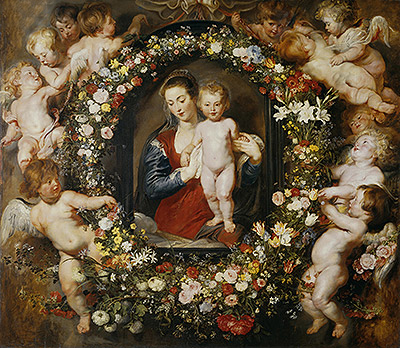 Virgin with a Garland of Flowers,  c.1618/20 | Rubens | Giclée Leinwand Kunstdruck