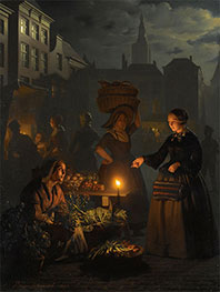 Ein mondscheiniger Gemüsemarkt, 1855 von Petrus van Schendel | Leinwand Kunstdruck