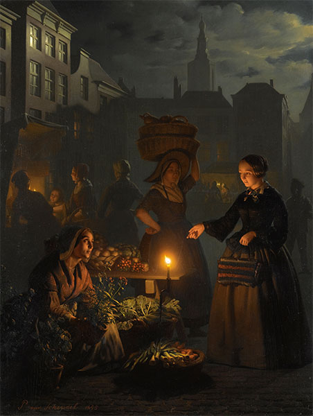 Ein mondscheiniger Gemüsemarkt, 1855 | Petrus van Schendel | Giclée Leinwand Kunstdruck