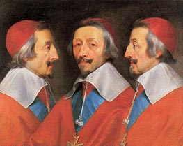 Dreifaches Porträt von Kardinal Richelieu, 1642 von Philippe de Champaigne | Leinwand Kunstdruck