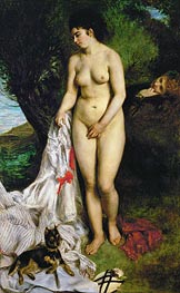 Bather with Griffon Terrier, 1870 by Renoir | Canvas Print