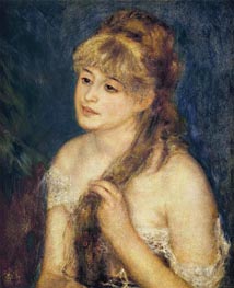 Young Woman Braiding Her Hair (Mademoisells Muller, 1876 von Renoir | Leinwand Kunstdruck
