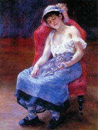 Sleeping Girl (Girl with a Cat) | Renoir | Painting Reproduction