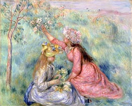 Girls Picking Flowers in a Meadow, c.1890 by Renoir | Canvas Print