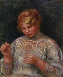 Girl Tatting, c.1906/08 von Renoir | Leinwand Kunstdruck
