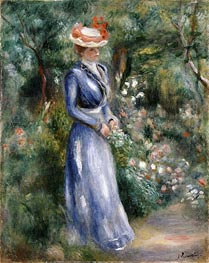 Woman in a Blue Dress Standing in the Garden at Saint-Cloud, undated by Renoir | Canvas Print