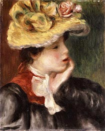 Head of a Girl with a Yellow Hat, undated by Renoir | Canvas Print