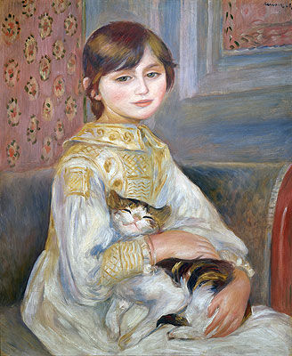 Kind mit Katze (Julie Manet), 1887 | Renoir | Giclée Leinwand Kunstdruck