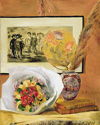 Stillleben mit Blumenstrauß und Fächer, 1871 | Renoir