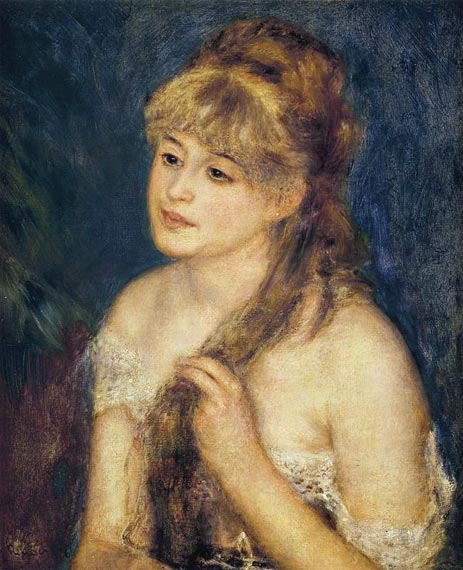 Young Woman Braiding Her Hair (Mademoisells Muller, 1876 | Renoir | Giclée Leinwand Kunstdruck