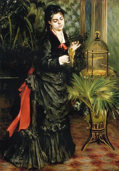 Frau mit Papagei, 1871 | Renoir | Giclée Leinwand Kunstdruck