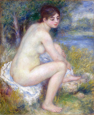 Female Nude in a Landscape (Seated Bather), 1883 | Renoir | Giclée Canvas Print