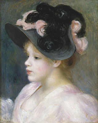 Young Girl in a Pink and Black Hat, c.1890 | Renoir | Giclée Leinwand Kunstdruck