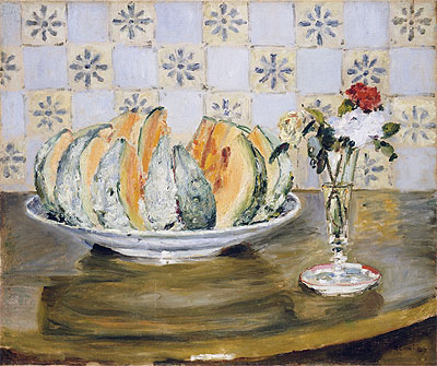 Stillleben mit einer Melone und einer Vase mit Blumen, c.1872 | Renoir