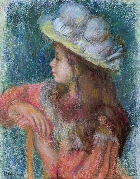 Renoir | Sitzendes junges Mädchen in einem weißen Hut, 1884 | Giclée Papier-Kunstdruck