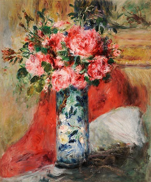 Roses and Peonies in a Vase, 1876 | Renoir | Giclée Canvas Print