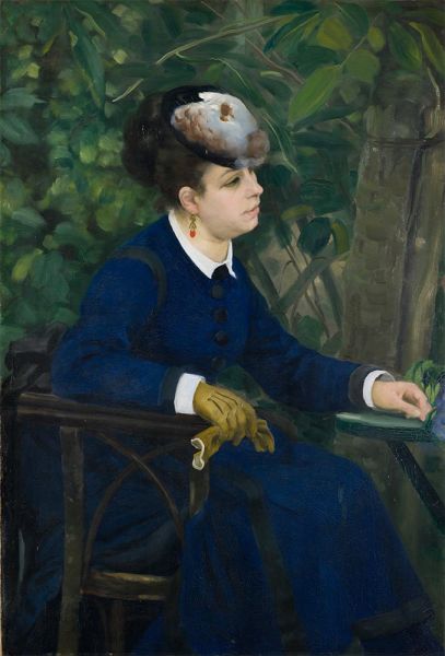 Frau in einem Garten (Frau mit einer Möwenmütze), 1868 | Renoir