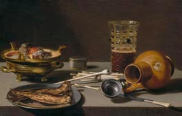 Pieter Claesz | Still Life with Smoking Implements, Herring, and Overturned Jug, 1627 | Giclée Canvas Print