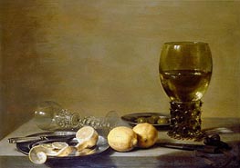 Pieter Claesz | Still Life with Two Lemons, a Facon de Venise Glass, Roemer, Knife and Olives on a Table, 1629 | Giclée Canvas Print