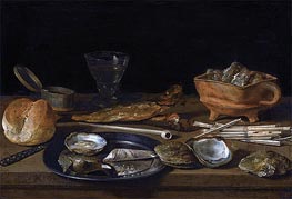 Still Life With a Brazier, Wine-Glass and a Bread Roll | Pieter Claesz | Painting Reproduction