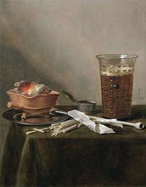 Still Life with a Brazier, a Glass of Beer and a Clay Pipe, 1642 von Pieter Claesz | Leinwand Kunstdruck