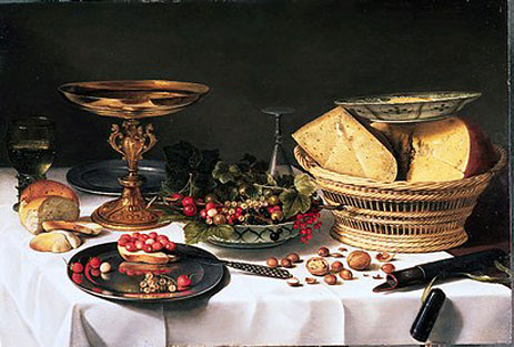 Fruit Still Life with Basket of Cheese, c.1624/25 | Pieter Claesz | Giclée Leinwand Kunstdruck