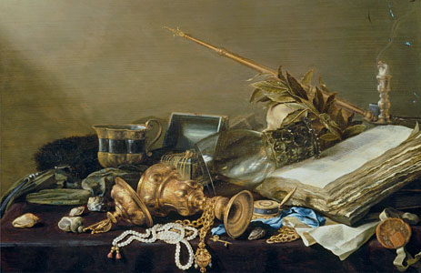 Vanitas Still Life with Overturned Gilded Cup and Chain, c.1630 | Pieter Claesz | Giclée Leinwand Kunstdruck