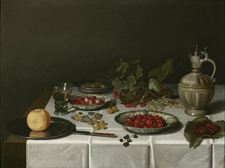 A Breakfast Still Life with Strawberries and Cherries, 1621 | Pieter Claesz | Giclée Leinwand Kunstdruck