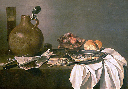Still Life with Alcohol, Tobacco, Fish and Fire, 1644 | Pieter Claesz | Giclée Canvas Print