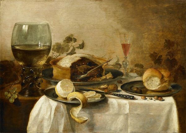 Stillleben mit Obstkuchen, 1635 | Pieter Claesz | Giclée Leinwand Kunstdruck