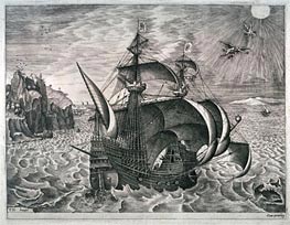 A Man-of-War near the Coast, with the Fall of Icarus, n.d. by Bruegel the Elder | Paper Art Print