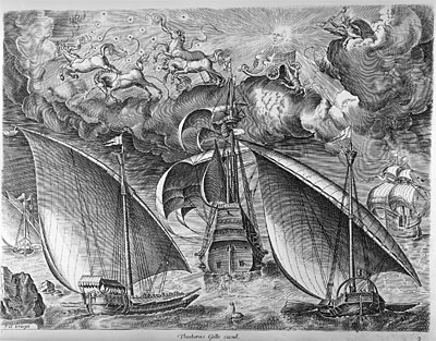 Man of War between two Galleys, 1565 | Bruegel the Elder