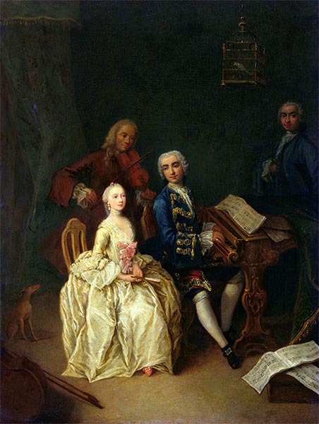 Die Musikstunde (Der Vogelkäfig), c.1740/45 | Pietro Longhi | Giclée Leinwand Kunstdruck