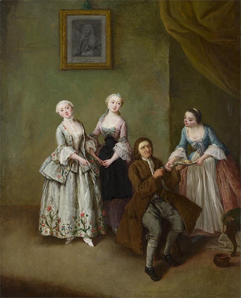 Ein Interieur mit drei Frauen und einem sitzenden Mann, c.1750/55 | Pietro Longhi | Giclée Leinwand Kunstdruck
