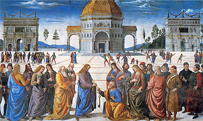 Christus übergibt Petrus die Schlüssel, 1481 | Perugino | Giclée Leinwand Kunstdruck
