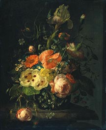 Stillleben mit Blumen auf Marmortischplatte, 1716 von Rachel Ruysch | Leinwand Kunstdruck