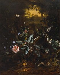 Waldstillleben mit Schlange und Frosch, 1703 von Rachel Ruysch | Giclée Leinwand-Kunstdruck