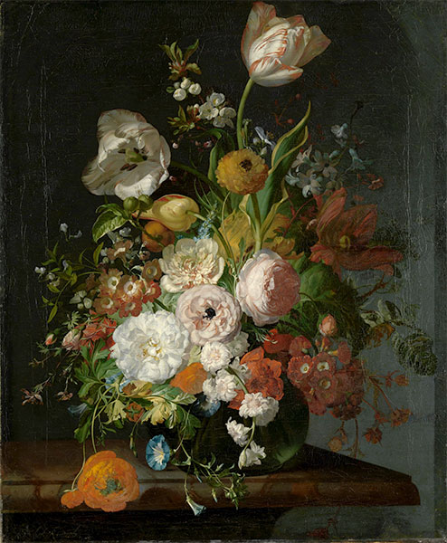 Stillleben mit Blumen in einer Glasvase, n.d. | Rachel Ruysch