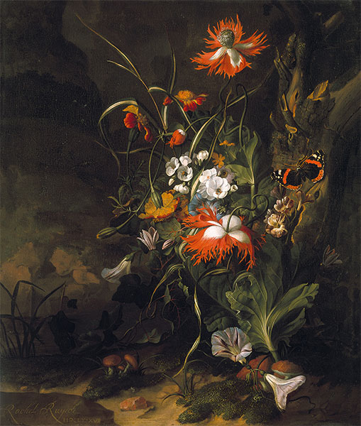 Ein 'Waldiger Boden' Stillleben von Blumen, n.d. | Rachel Ruysch