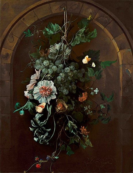 A Swag of Fruit and Flowers Suspended before a Stone Arch, 1681 | Rachel Ruysch | Giclée Leinwand Kunstdruck