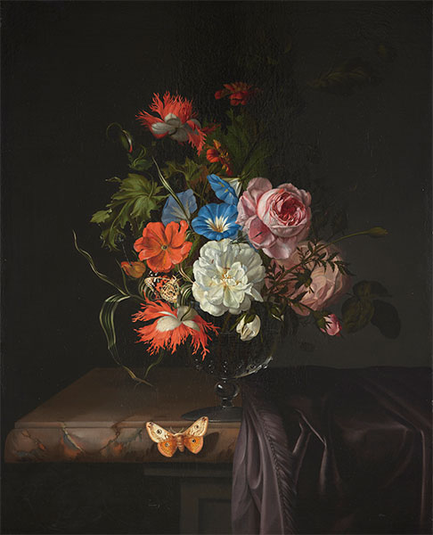 Rachel Ruysch | Flowers in a Glass Vase with Butterfly, 1686 | Giclée Canvas Print