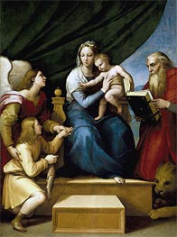 The Holy Family with Raphael, Tobias and Saint Jerome (The Virgin with a Fish), c.1513/14 von Raphael | Leinwand Kunstdruck