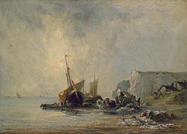 Richard Parkes Bonington | Boats near Shore of Normandy | Giclée Canvas Print