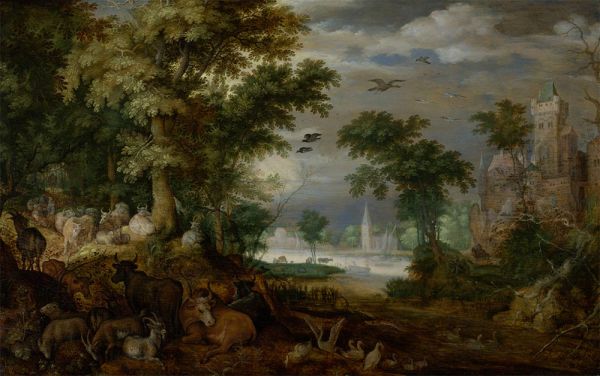 Waldlandschaft mit Kühen und Ziegen, 1616 | Roelandt Savery