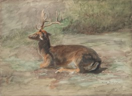 Liegender Hirsch, c.1875/85 von Rosa Bonheur | Giclée Papier-Kunstdruck